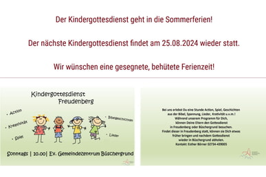 Der Kindergottesdienst geht in die Sommerferien! Nächster Kindergottesdienst 25. August