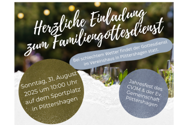 31. August | 10:00 Uhr Familiengottesdienst Sportplatz Plittershagen