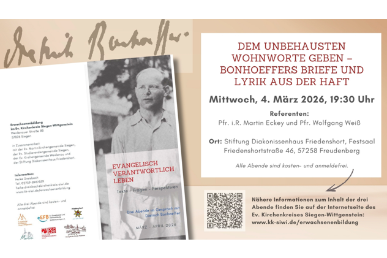 Vortragsabend Bonhoeffers Briefe und Lyrik aus der Haft 4. M&auml;rz | 19:30 Uhr G&auml;stehaus Friedenshort
