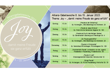 Allianz-Gebetswoche 2023 Thema: Joy &ndash; &laquo;damit meine Freude sie ganz erf&uuml;llt&raquo;
