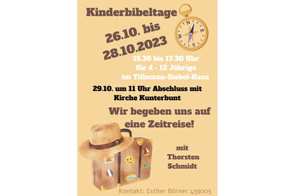 Kinderbibeltage<br> 26.10.-28.10.<br>15.30-17.30 Uhr TSH