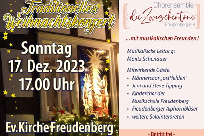 Weihnachtskonzert der Zwischentöne<br>17. Dezember 17.00 Uhr<br> Ev. Kirche