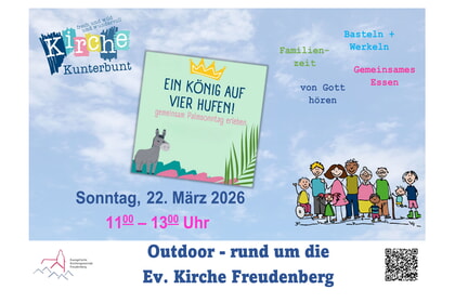 Kirche Kunterbunt-outdoor<br>22. M&auml;rz | 11 - 13 Uhr<br>Rund um die Ev. Kirche