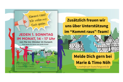 Kommt raus!<br>Wir wollen mit Euch spielen.<br>3. Mai | 14-17 Uhr | Kurpark