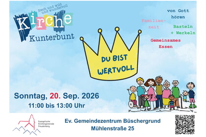 Kirche Kunterbunt<br>20. September | 11 - 13 Uhr<br>GMZ, M&uuml;hlenstr. 25