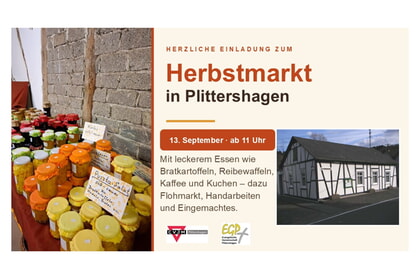 Herbstmarkt Plittershagen<br>13. September | ab 11 Uhr<br>Vereinshaus Plittershagen, Plittershagener Str. 126 